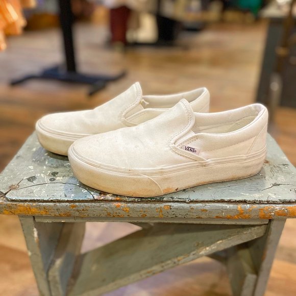 Vans Shoes - White Platform Slip on Vans